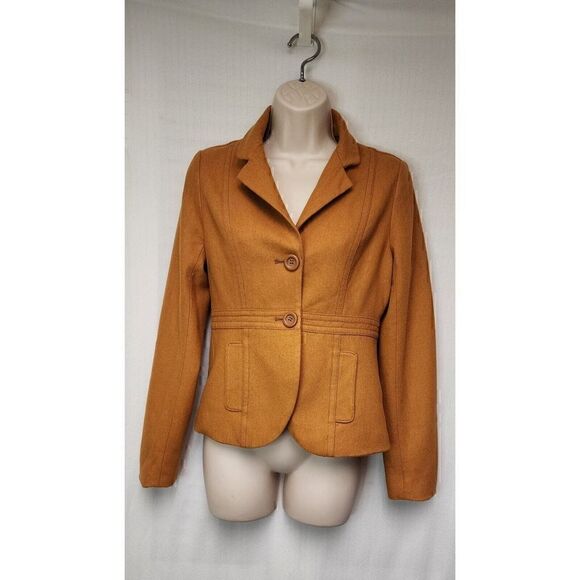 Fossil Womens Single Breasted Jacket Blazer Yellow Mustard Notch Lapel Size S - Picture 2 of 8